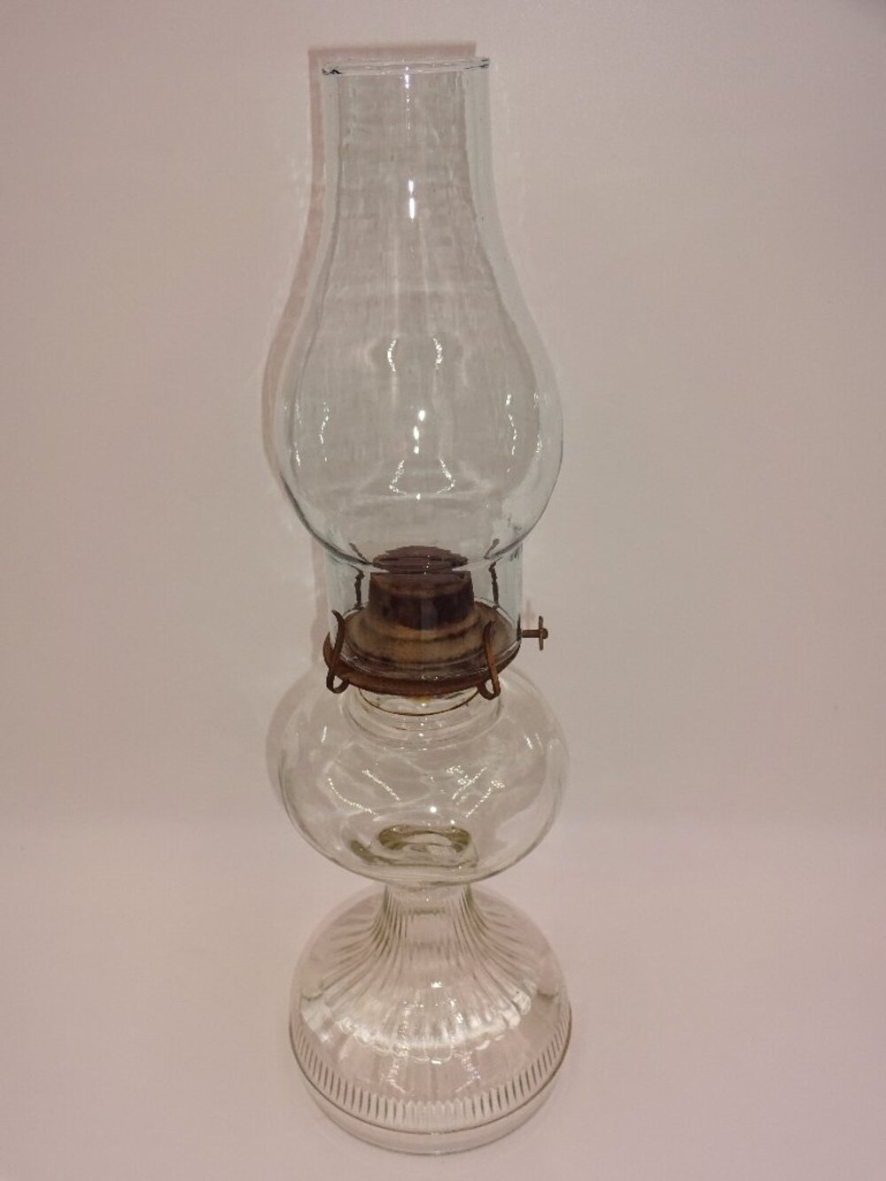 Antique Vintage EAPG P&A Style Pedestal Clear Glass Oil Lamp Chimney Burner 17"